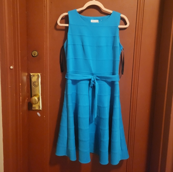Calvin Klein Women's Blue Sleeveless Belted Midi Dress Size 6 - Picture 3 of 15